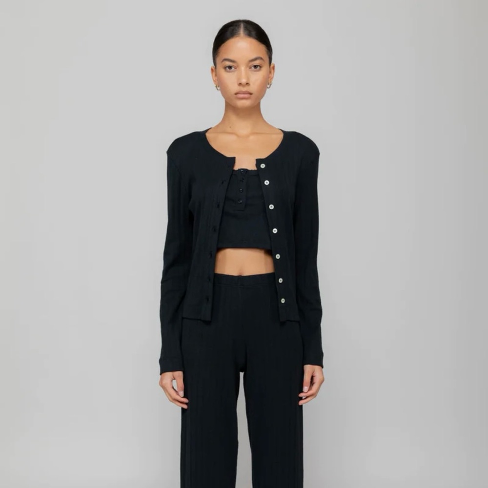 LESET Pointelle Classic Crew Cardigan